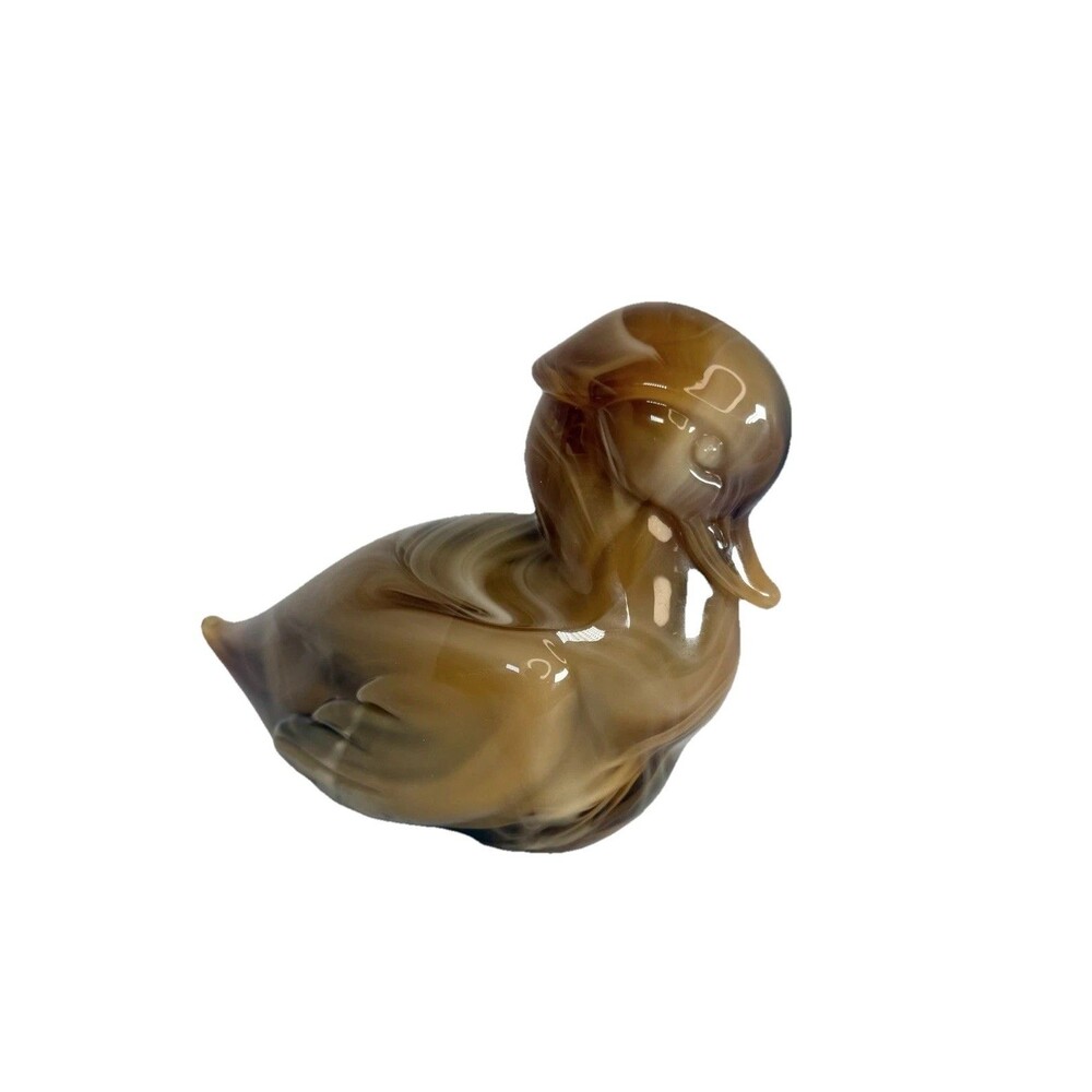 Imperial Glass Slag Duck Figurine Heisey Caramel Slag Wood / Mother Duck 4.5”x6”
